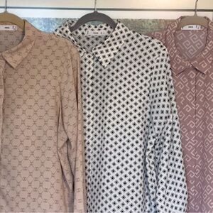 Mango Women's Geometric Pattern Shirts - Beige, Black, and Pink